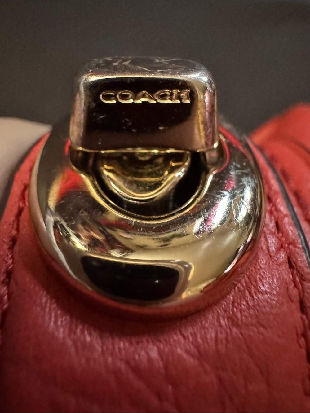 Coach Edie Pebbled Leather Shoulder Tote in Orange-Red - Picture 6 of 12